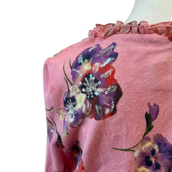 CARLISLE‎ Cardigan Sweater Pink Floral Sparkle Women’s Size M - Picture 4 of 8